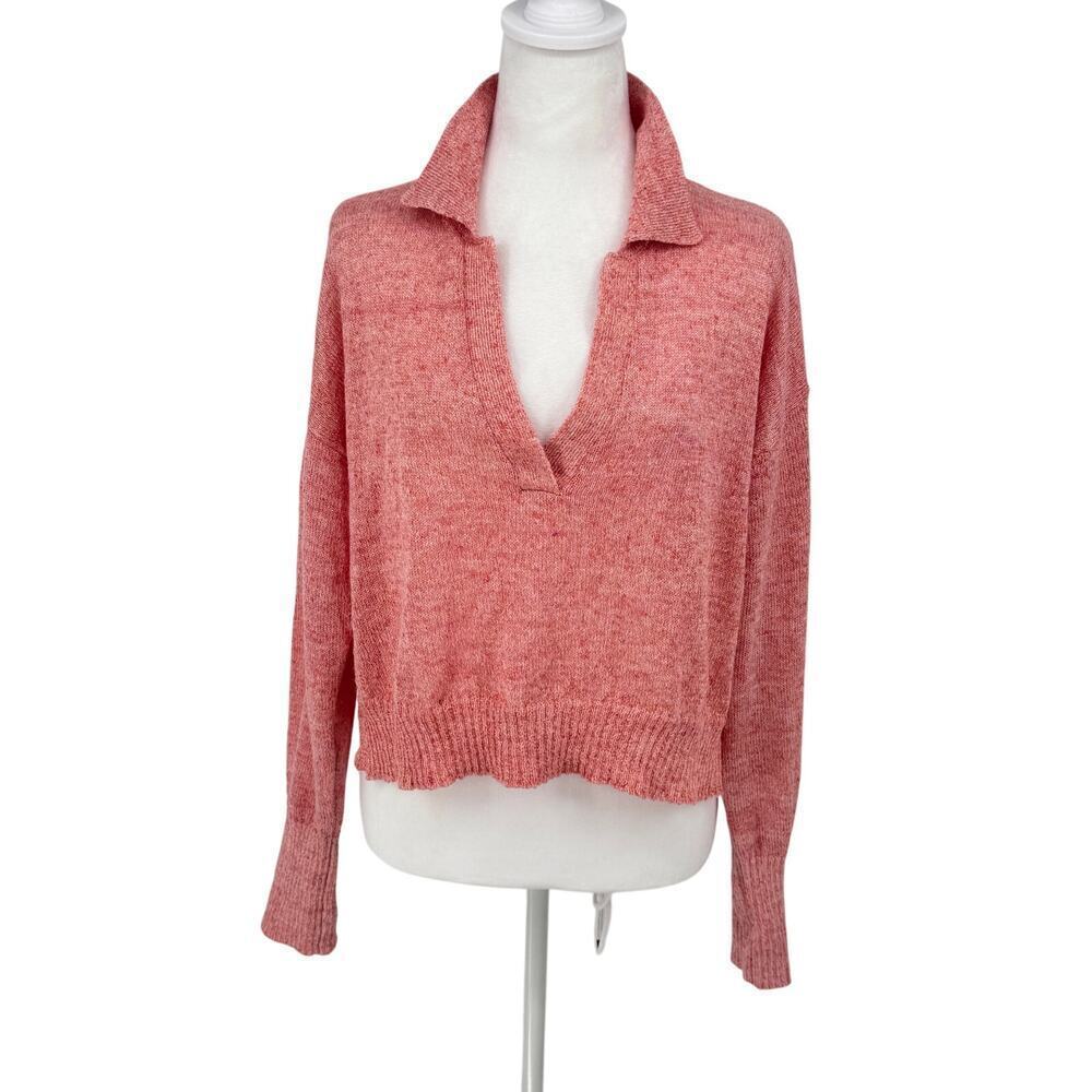 Parker NY Women's Coral Pink Linen Blend Polo Sweater Size M EUC Designer